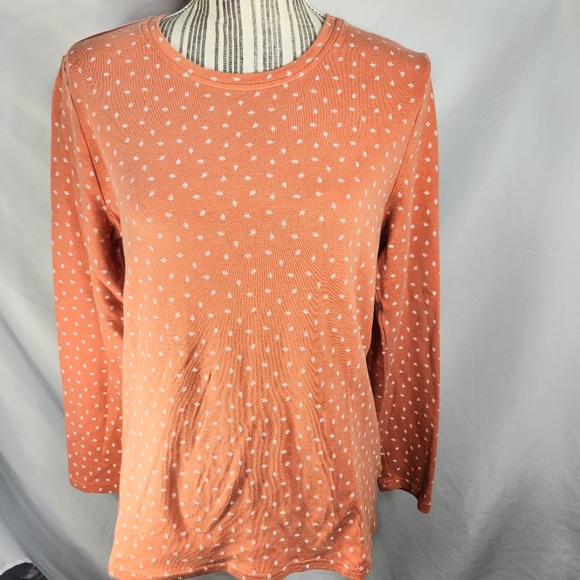 Basic Editions Orange & White Leaf Print Cotton Long Sleeve Top Size Medium - Picture 1 of 7